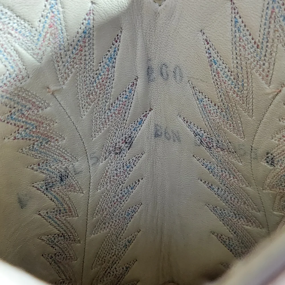 Vintage Larry Mahan Ivory Western Cowboy Boots Ostrich Print Tall USA - Picture 15 of 16